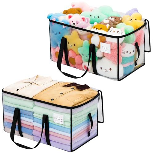 Dntorx 2 Stück 92L Große Aufbewahrungstasche mit Deckel, Transparente Umzugskartons Groß Faltbare Umzugstaschen Wasserfeste Storage Bag für Bettwäsche Bettdecken Spielzeug Kleidung Aufbewahrung