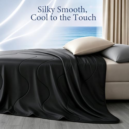 Image of Cooling Comforter for Hot Sleepers, Twin 68x90, Black | Cooling blanket feel, Q-Max >0.4 cool touch, double-sided cooling, Sorona fill, for night sweats, lightweight & breathable