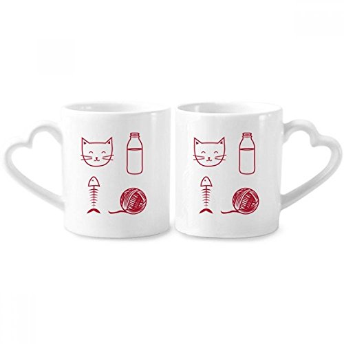 DIYthinker Cat Fish Wool Ball Bottle Couple Mugs Ceramic Lover Cups Heart Handle 12oz Gift