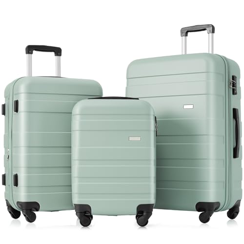 Expandable 3-Piece Hardshell Luggage Set - Lightweight ABS Suitcases with Lock - 20'', 24'', 28'' - Durable Travel Gear (Green)