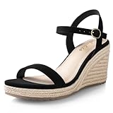 Ankis Platform Wedge Sandals for Women, Black Espadrille Womens Wedge Sandals Comfortable Open Toe Ankle Strap High Heel Wedges for Women Dressy Summer -3.4Inch