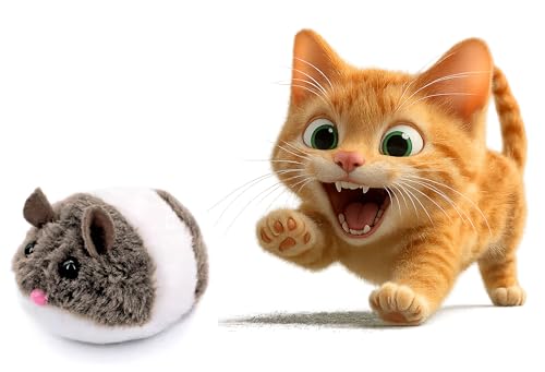 RvPaws Pulling Mouse Sound for Kitten | Vibrating Drawstring Mouse Cat Catching Mouse Toy | Funny Mouse Plush Cat Toy Jumping Mouse - Color May Vary