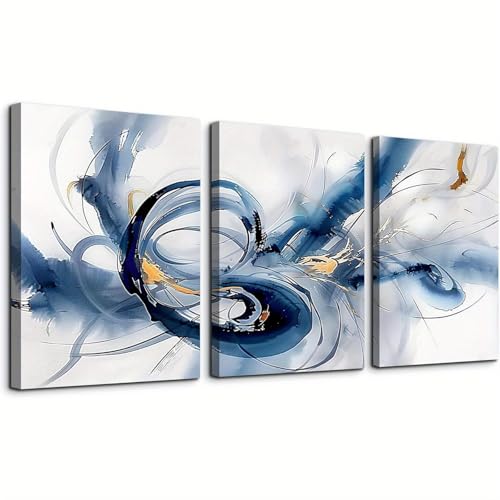 Toile abstraite encre bleue 60x90cm LSYALUCK avec 3 cadres intérieurs pour décoration murale