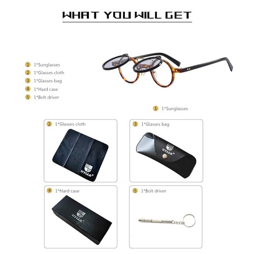 Image of HYLLE Retro Flip-Up Round Goggles Seampunk Sunglasses for Men Women 90s Style