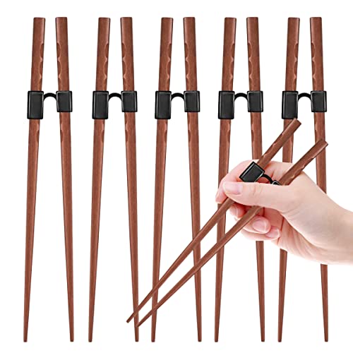 LYART 5 Pairs Reusable Training Chopsticks Beginners for Kids Adults Learners, Japanese Wooden Chopsticks Trainers Set, Dishwasher Safe, L8.86Inch (2.Tortoiseshell)