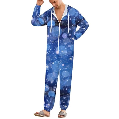 TVUGHGI Blue Dot Sparkle Onesie Pajama for Women Men Long Sleeves Fashion One-Piece Cosplay Parties Hooded Zipper Sleepwear L