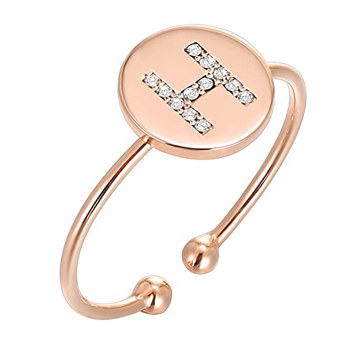 PAVOI 14K Rose Gold Plated Initial Ring Stackable Rings for Women | Fashion Rings - H Ring