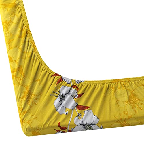 Image of KAWI Single Bedsheet Elastic Fitted Glace Cotton With 1 Pillow Cover 200 Tc Floral(Size 72X48X Up To 8 Inches Mattress)-Mustard Color,Small Single