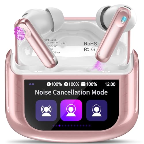 Image of Thunelec Wireless Earbuds, Bluetooth 5.4 Headphones with Multifunctional Touch Screen, 48H Bass Stereo Ear Buds with ANC /ENC Noise Cancelling /Transparency Mode, IPX7 Earphones with 5 EQ Modes, Pink