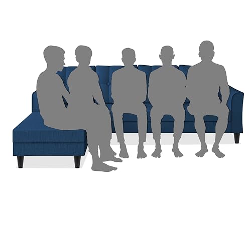 Image of Adorn India Maddox Tufted L Shape 6 Seater Sofa Set Lhs (Blue) (3 Year Warranty)