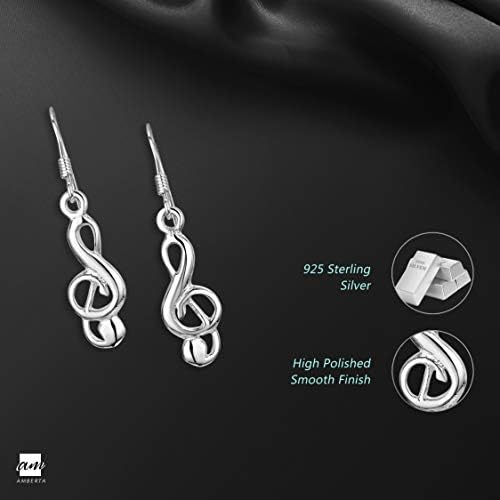Amberta Women's 925 Sterling Silver Dangle Drop Earrings: Treble Clef Music Note