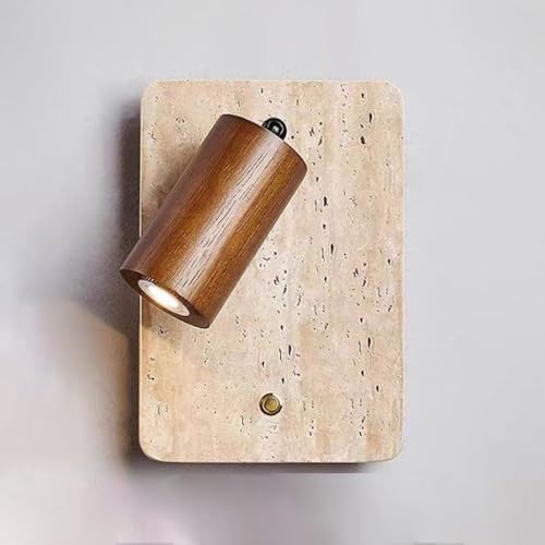 Aplique de Pared nórdico Moderno de travertino geométrico con Base de Madera Maciza, Foco Ajustable de 360°+90°, iluminación Interior para Sala de Estar, Dormitorio, Pasillo, E27