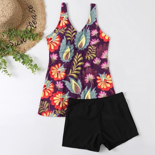 Maiô feminino 2024 modesto tanquíni, roupa de banho de duas peças, regata com estampa floral e short