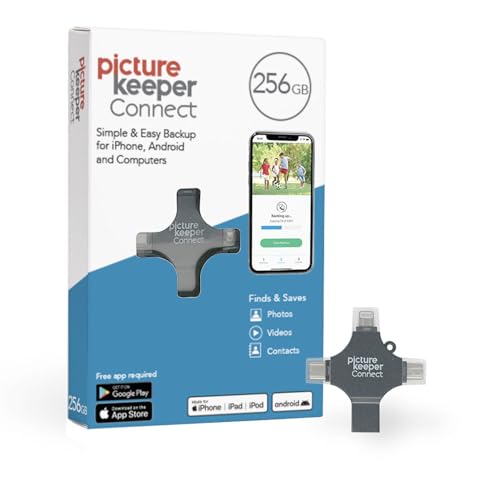 Picture Keeper Connect for iPhone Android USB-C PC & Mac - 256GB USB Stick Backup for Photos Videos Contacts Flash Drive Memory Backup External Storage Thumb Drive - 256GB Silver