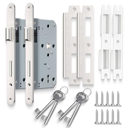 Bwintech 2-PCS Níquel Satinado 7250 cerradura de embutir con dos llaves para puertas interiores y de baño