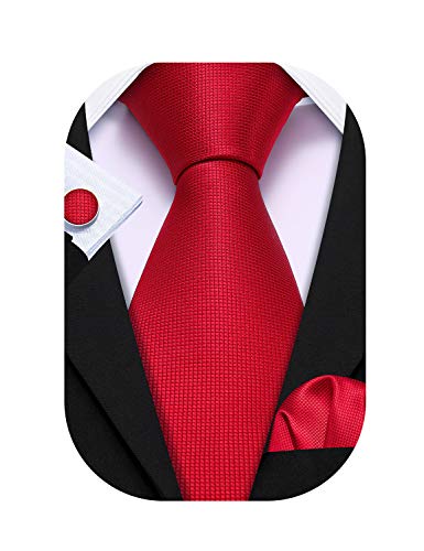 Barry.Wang Plaid Ties Check Mens Necktie Set with Handkerchief Cufflinks Classic Stripe