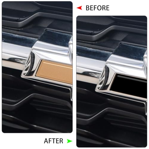 Image of QianBao Compatible with 11.8 inch x 4 inch Chevy Bowtie Emblem Vinyl Wrap Kit with Spatula and Cutter 3 Pcs Universal Logo Overlay Black