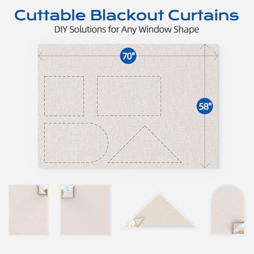 Image of Linen Blackout Curtains for Bedroom, 70 inch x 58 inch Portable Blackout Blinds | 100% Blackout Window Cover with Hook&Loop Strip, Temporary Blackout Shades, Blackout Window Film for Nursery Travel RV- Cream