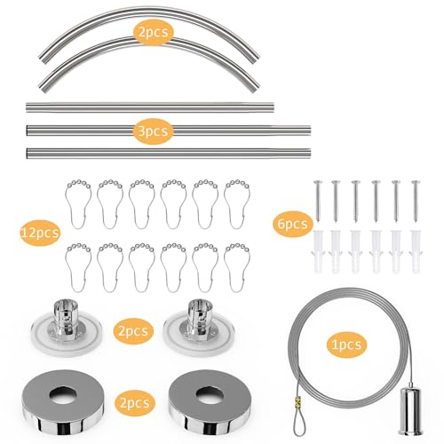 U Shaped Shower Curtain Rod (Both sides: 31.5"-47", Middle: 34.7"-43") Adjustable Genuine 304 Stainless Bathroom Bathtub Shower Curtain Rod Rack with 12 Shower Curtain Rings - Silver by Sikaiqi - Used condition - Image 8