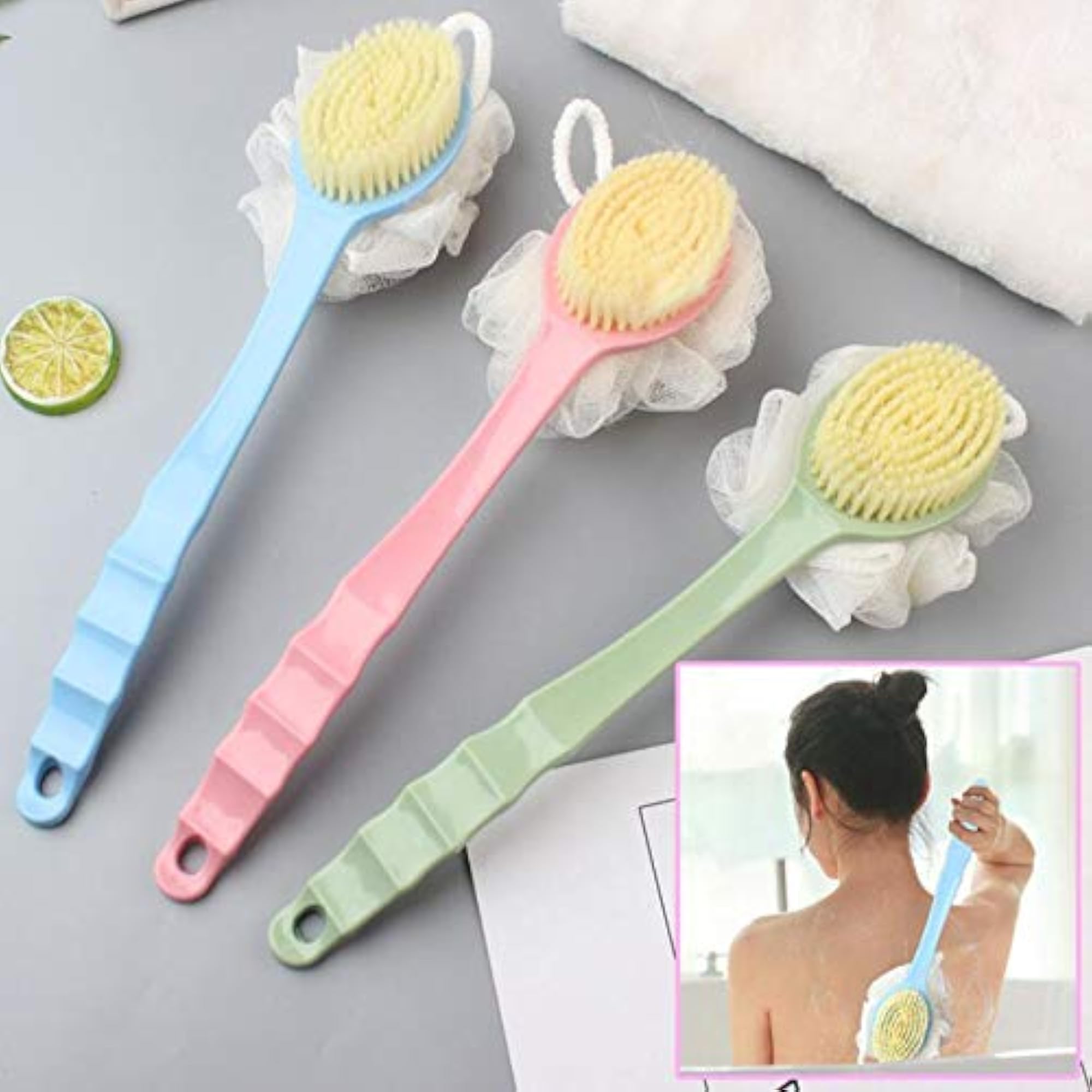 Loofah Back Scrubber with Curved Handle for Shower