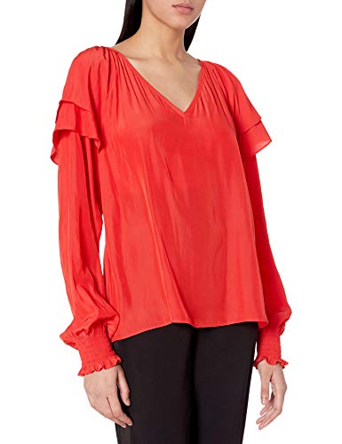 Ramy Brook Women's Long Sleeve, Blouse, Bright Red, Large