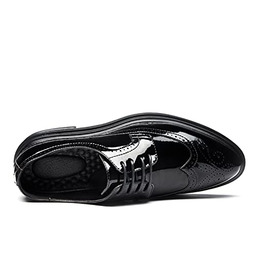 Battle Men Vegan Patent Leather Oxfords for Men Brogues Wingtips Round Toe Lace up Shoes Slip Resistant Block Heel Solid Color Formal Men4