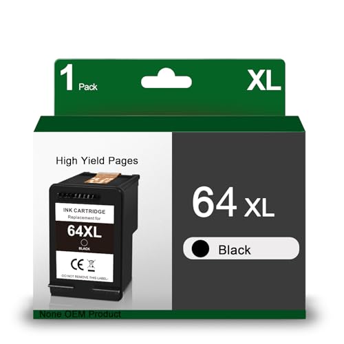 64XL Black Ink Cartridge Remanufactured for HP 64XL 64 Black Ink for Envy Inspire 7255e 7950e 7958e 7900e; Envy Photo 6200,6255,7100,7800; Tango Series N9J90AN (1 Black)