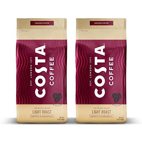 Costa Coffee Ground Coffee, Light Roast, 2 bags (12oz each), Rainforest Alliance Certified