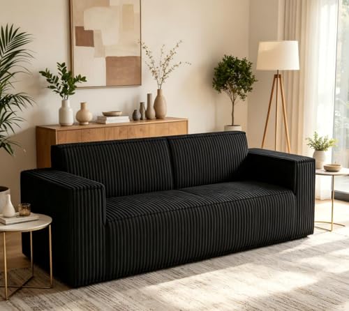 Canapé 2 places velours côtelé noir 178 cm Yihomfy