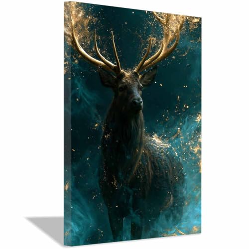 Tableau cerf doré lumineux PUQAAEO 60x90cm encadré pour salon