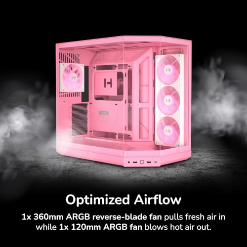 Image of HYTE Y50 RGB Essential Aesthetic Gaming PC Case - 4 aRGB Fans (1x 120mm + 1x 360mm Reverse) - Dual Chamber ATX Desktop Chassis - Rear Connect Motherboard Compatible - Strawberry Milk (Pink)