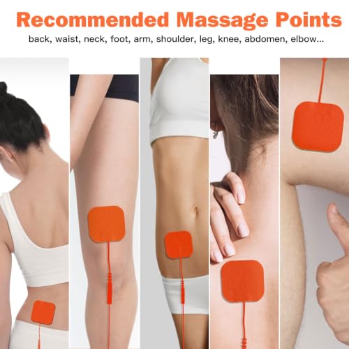 Image of 24 Pack 2''X2'' Large TENS Unit Electrode Pads, Orange | Upgraded Reusable Tens Unit Replacement Pads with 2mm Connector, Compatible with AUVON , TENS 7000 Devices