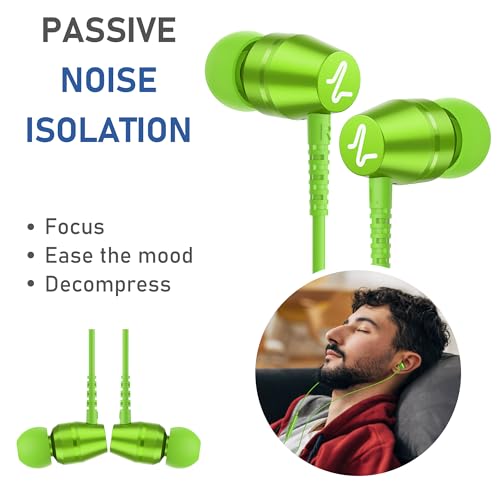 Image of LUDOS OMNITONE Wired Earbuds in-Ear Headphones, 5 Year Warranty, Earphones with Microphone, 3.5 mm Jack Corded Ear Buds, Videoconference for iPhone, Samsung, Laptop, Kids, School Students - Green