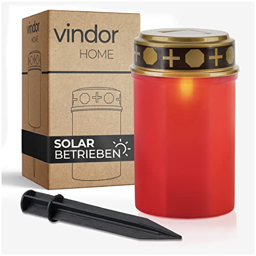 Vindor Grabkerze - Solar Grablicht LED Friedhofskerze Solarbetrieben lange lebensdauer, rot Cover