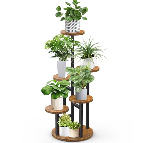 Support pour Plantes, Étagère D'angle en Bois, 6 Niveaux Support Pot de Fleur, STLOVe Metal Présentoire de Jardin, Intérieur/Extérieur Étagère de...