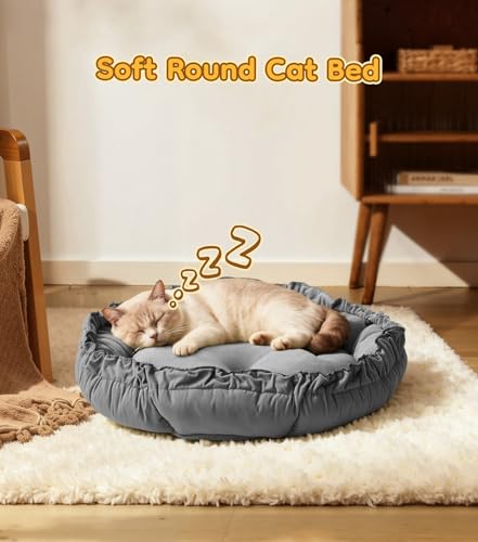The Fellie Small Dog Bed, Calming Donut Dog Bed, Soft Plush Cat Beds Supportive, Fluffy Tear-resistant Cat Beds for Indoor Cats, Grey, 50X50X20cm - Image 6