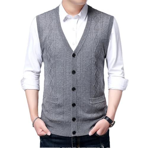 Men’S Argyle Knit Sweater Vest with Pockets Slim Fit V-Neck Sleeveless Casual Button Down Cardigan