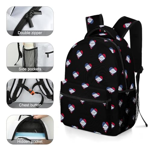 U.S.A. State of Arkansas Flag Heart Funny Backpack Casual Daypack Lightweight Shoulders Bag for Men Women Cute Print4
