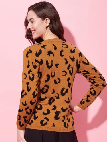 Image of Modeve Animal Print Round Neck Casual Women Sweater