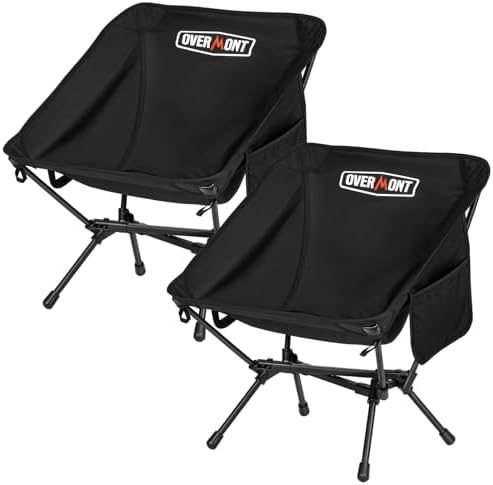 Overmont Ultralight Portable Camping Chair- Lightweight Folding Backpacking Chair, Support up to 330Lbs Compact Beach Chair for Adults with Carry Bag for Backpack Hiking Fishing Outdoor Camp 2pcs