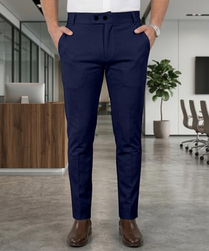 Image of Mehrang Men's Stretchable Stretchable Formal Pant Trousers | Stylish Slim Fit Men's Wear Trousers for Office or Party | Polycotton Knitted Fabric