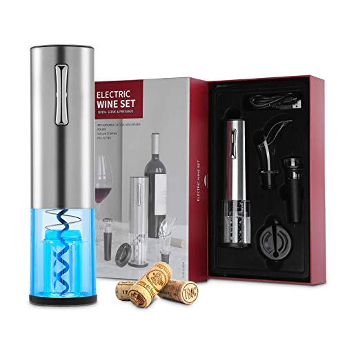 Tire-Bouchon Électrique SOCICO 4 En 1 - Ensemble Avec Verseur, Coupe-Feuille Et Pompe à Vide Pour Vin