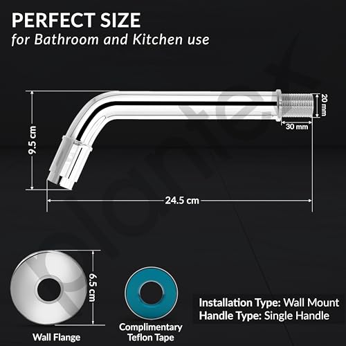 Image of Plantex Pure Brass Long Body Bib Cock Water Tap for Bathroom with Water Saving Aerator /Wall Mount Tap with Brass Wall Flange and Teflon Tape -7 Year Warranty by Plantex (MAG-1202, Chrome)