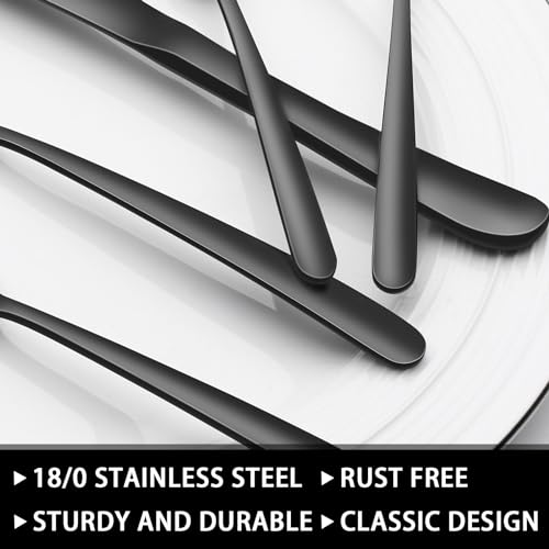 Image of 49-Piece Black Silverware Set with Organizer, Heavy Duty Stainless Steel Flatware for 8, Cutlery Utensil Sets with Steak Knives, Rust-proof, Mirror Polished, Dishwasher Safe, Black Heavy Duty