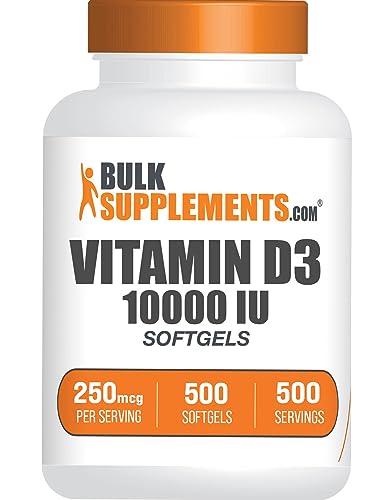BulkSupplements.com Vitamin D3 10000IU Softgels - Cholecalciferol D3 Supplement Vitamin D 10000 IU - 1 Vitamin D3 Softgel (250mcg of Vitamin D) per Serving - 500-Day Supply 500 Softgels