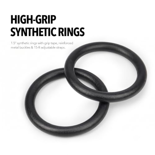 Image of Gymnastic ABS Rings with Heavy Duty Adjustable Strap Capacity with 14.5ft Adjustable Buckle Straps for Cross Fitness Functional Training for Home Gym Full Body Workout