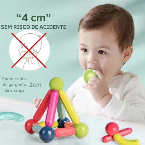 Brinquedo Educativo Infantil - Blocos de Montar Magnéticos com Peças e Bastões para Construção (42 P