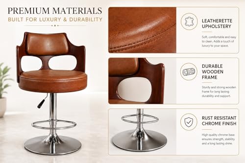 Image of Modern Salar Bar Stool with 360 Swivel | Height Adjustable Bar Chair | Counter Stool & High Chairs | Comfortable for Home, Office, Restaurant Bar, Cafe & Cash Counter - (Brown)