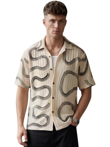 Image of GRECIILOOKS Men`s Shirt | Mens Casual Crochet Knitted | Half Sleeve Printed Crochet with Cuban Collar Shirt`s | Relaxed fit Textured & Stylish Premium Mens Shirt