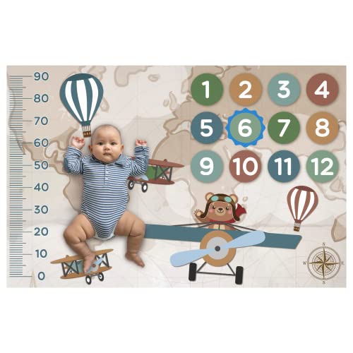 Baby Deluxe Tapete Cenario Foto Bebe Mesversario Aviador Ursinho, Bege, Único